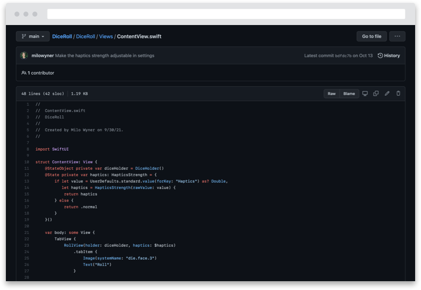 screenshot of code shown on Github